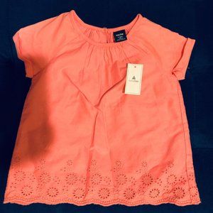 GAP short-sleeve top for girls, embroidered bottom, salmon pink, size 3